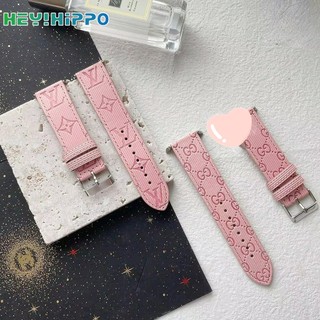 Dây Đeo Bằng Da Màu Hồng Kiểu Mới Cho Đồng Hồ Thông Minh GG-L / V 7 / 8 / 2 / 3 / 4 / 5 / 6 / SE iwatch 45 / 44 / 42 / 41 / 40 / 38mm