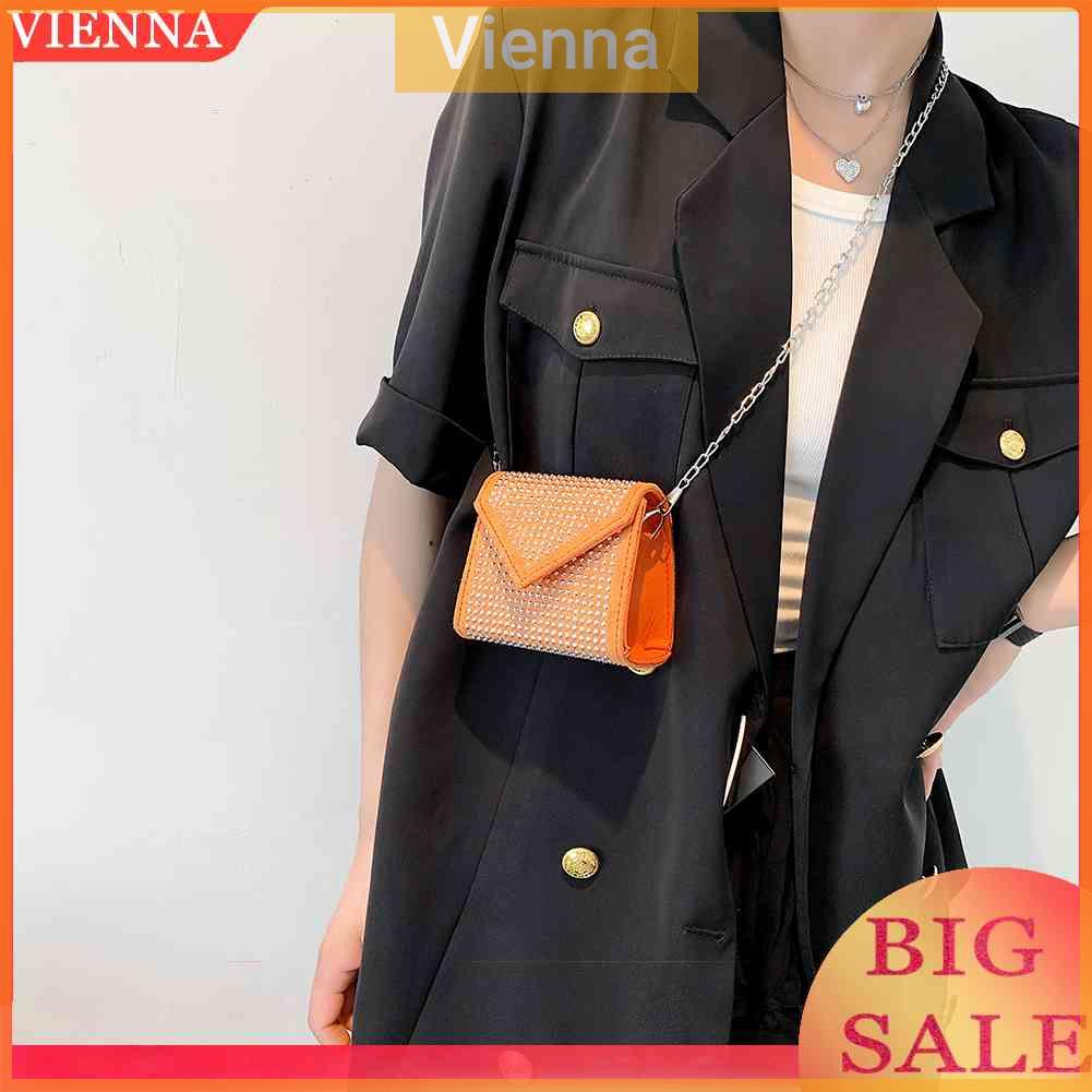 Túi Đeo Chéo Mini Đính Đá Kim Cương Thời Trang Cho Nữ (Màu Cam)