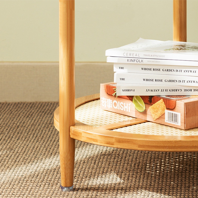 Bàn trà tròn 2 tầng mặt kính gỗ tre sang trọng, bàn cà phê ngồi ban công uống trà, bàn sofa NIKIATA