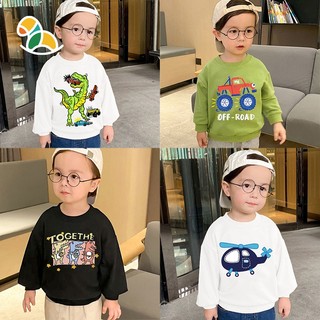 Thời Trang Hoạt Hình Dễ Thương Quần Áo Trẻ Em jzb1367 Áo Thun Dài Tay Bé Trai Tròn Hound Chó Áo Thun Khủng long Nhân Bản