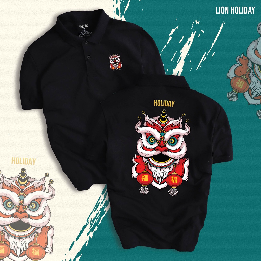 Áo Polo TẾT CON LÂN nam nữ cổ bẻ vải xịn Unisex, trẻ trung, thanh lịch LION HOLIDAY