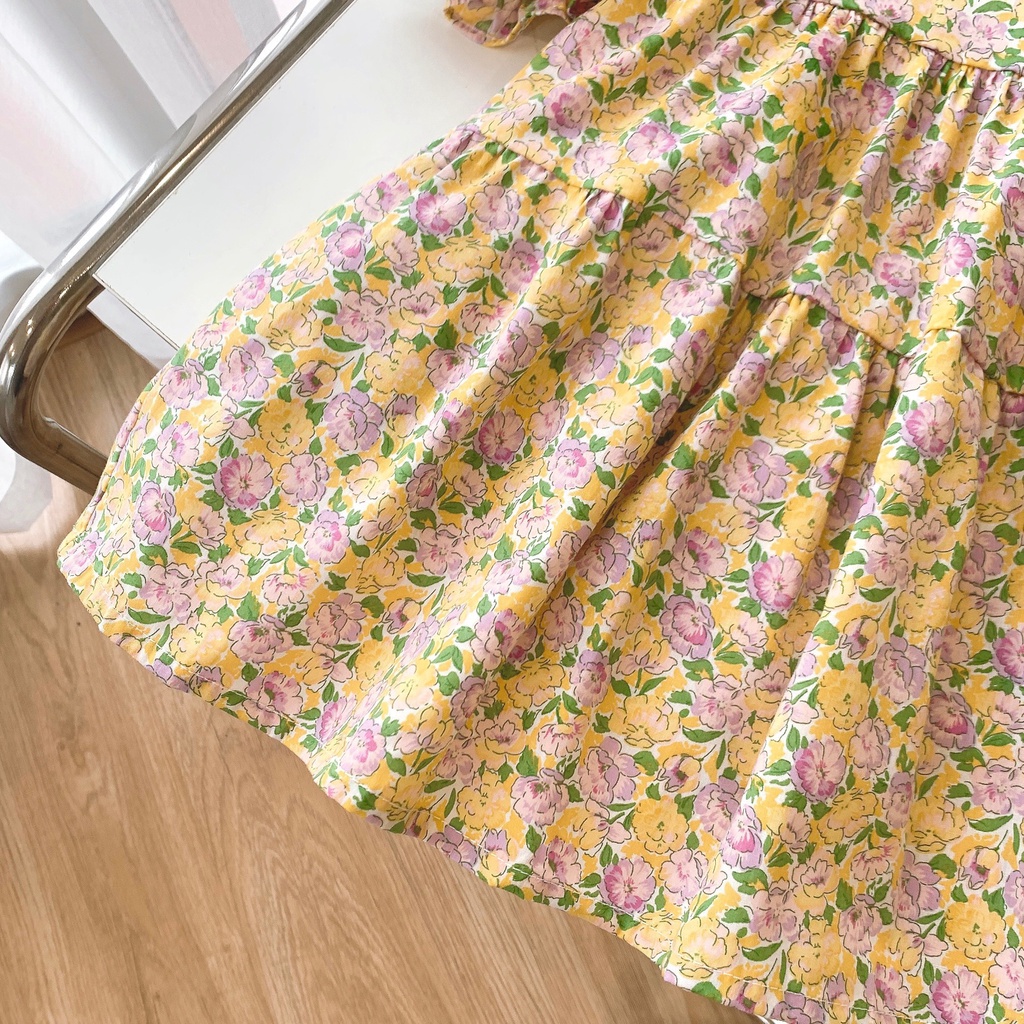 Váy vintage 2 tùng hoa nhí vàng