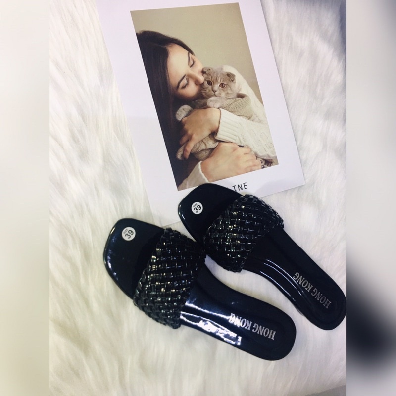 (Xả Kho)Dép Nữ Cao gót 3cm mũi vuông quai ngang đan lưới