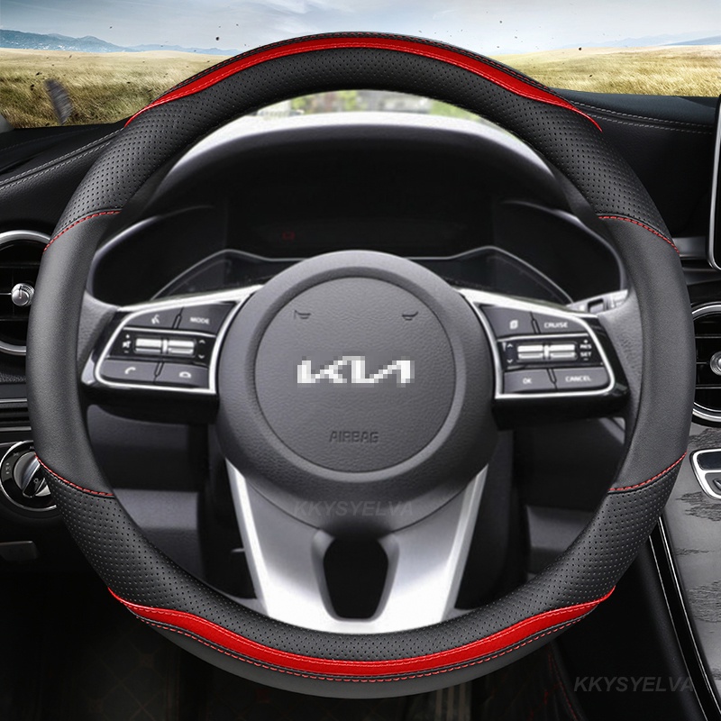 Vỏ Bọc Vô Lăng Xe Hơi Bằng Da + Sợi Carbon 38cm 15 "Cho Kia Ceed Sportage Picanto Cerato Seltos Soul Rio 3 4 5 K3 K5 KX5 2022
