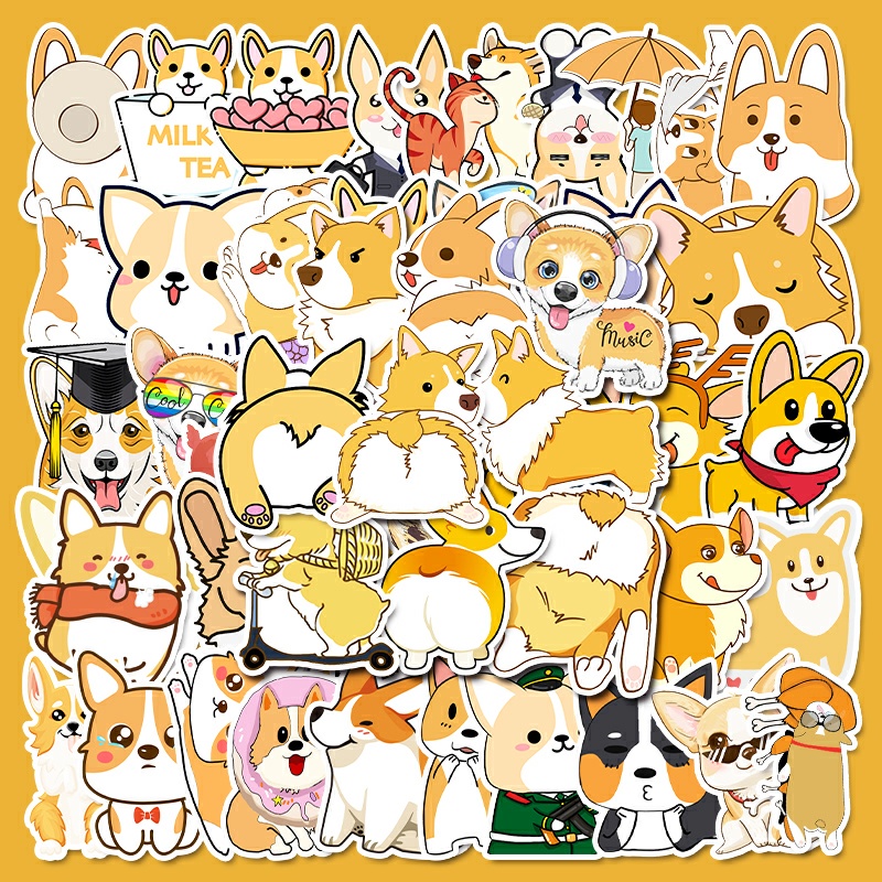 Sticker chó corgi chống thấm nước trang trí mũ bảo hiểm, đàn, guitar, ukulele, điện thoại