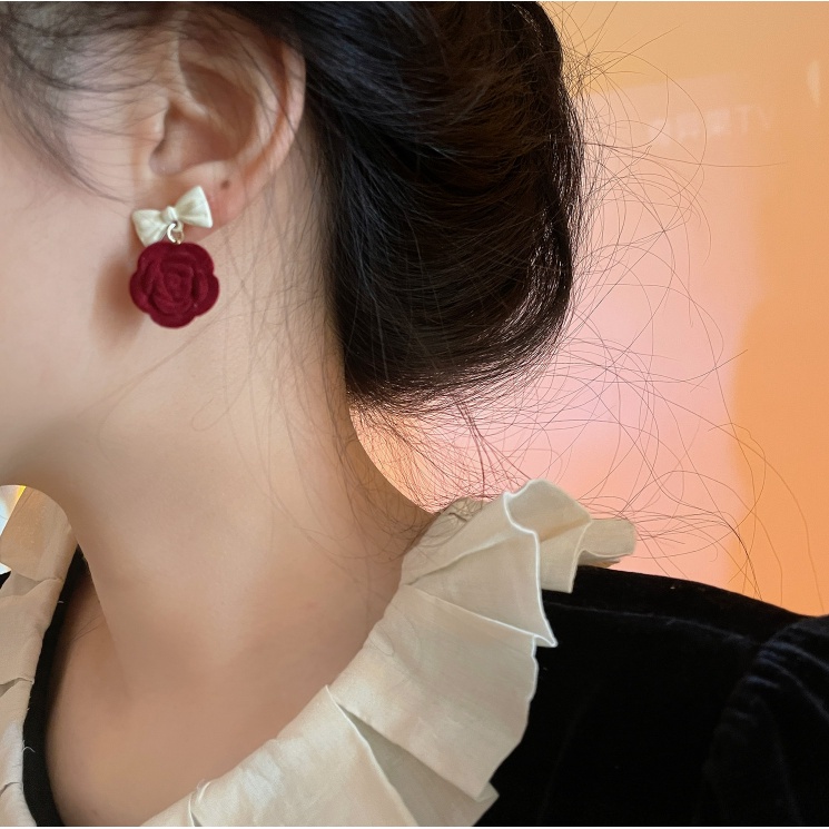 📛 RẺ VÔ ĐỊCH 📛 Bông tai nhung đỏ cao cấp hot trend tiểu thư phong cách hàn quốc