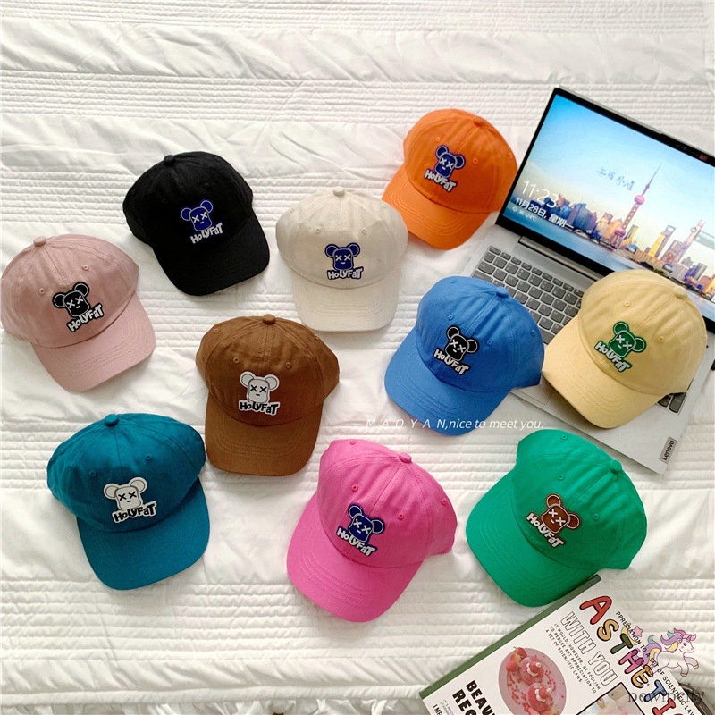 Mũ Lưỡi Trai Bằng Da Hình Chú Gấu Màu Kẹo Ngọt Phong Cách Hàn Quốc Cho Bé