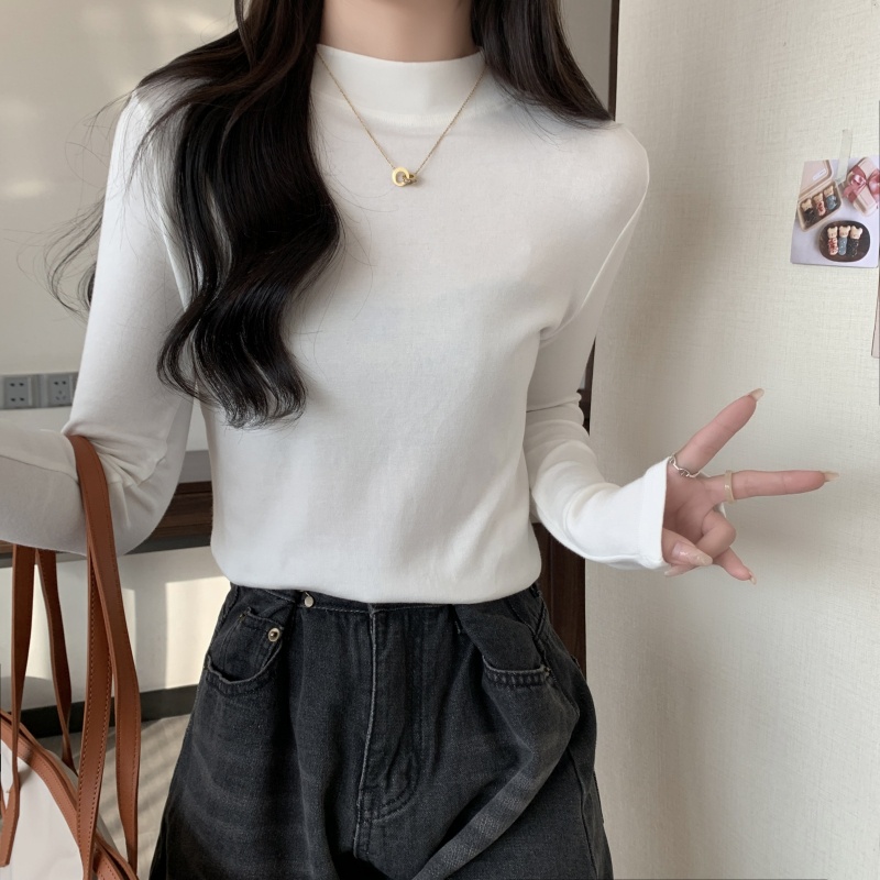 Áo Thun Nữ Dài Tay Cổ Cao Màu Trơn Kiểu Hàn Quốc