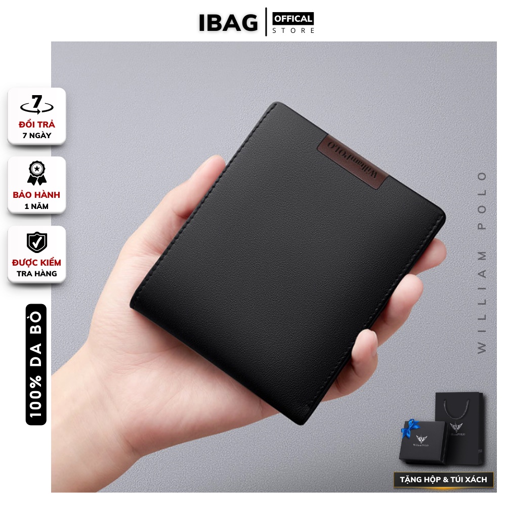 Ví da nam William Polo Cao Cấp,Da bò nhập khẩu,Bóp da nam dáng đứng đựng tiền và thẻ mini nhỏ gọn- 𝑰𝑩𝑨𝑮