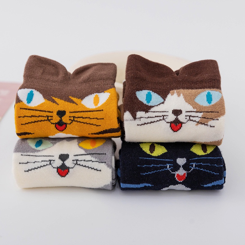 Đôi Vớ Cotton Thoáng Khí In Hình Mèo Dễ Thương Thời Trang Cho Nam Và Nữ