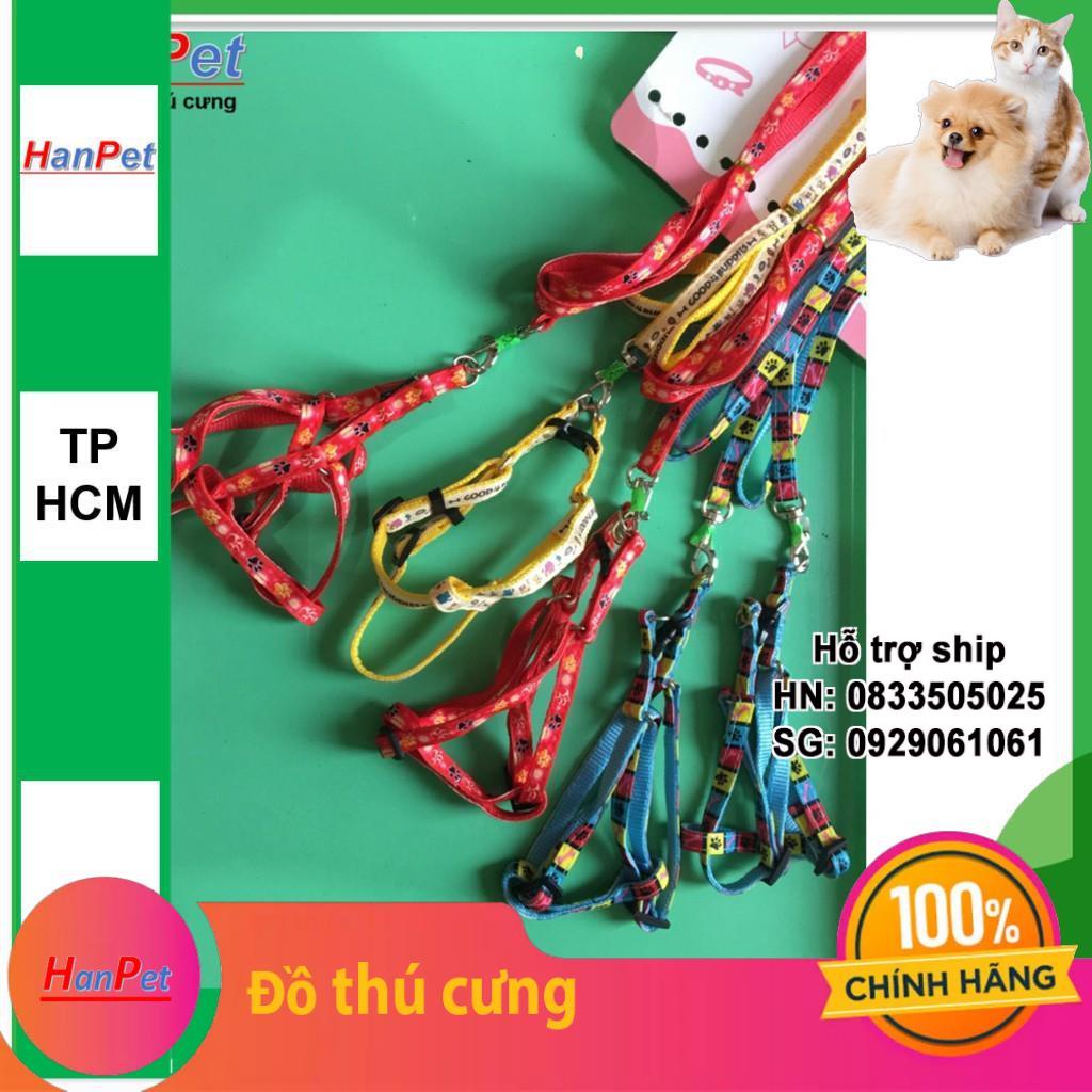 Dây dắt chó mèo 2 lớp size 1.5 dây yếm đai yên ngựa chắc chắn cho chó mèo từ 4-7kg loại 1.5 (hanpet 346b)
