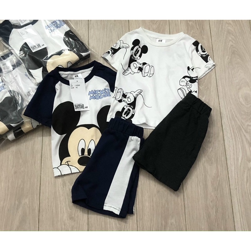 Set 2 bộ Mickey hm màu tím than trắng cho bé trai size từ 10-22 cân