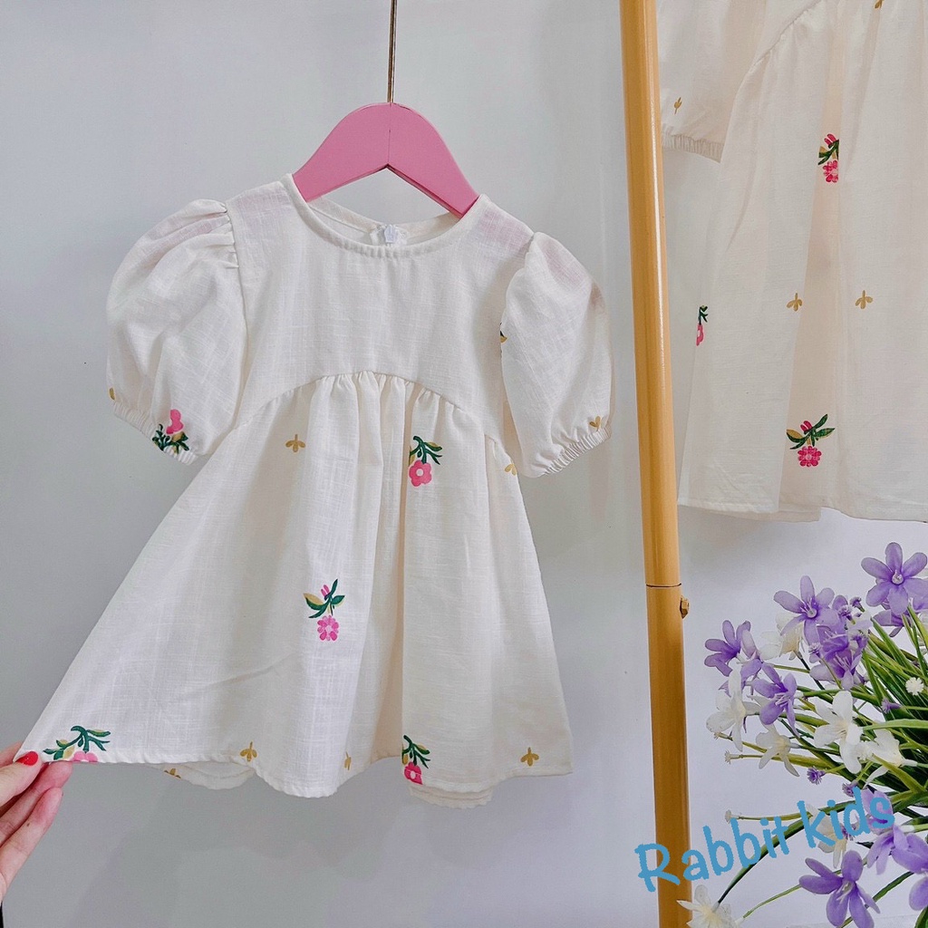 Váy Size Đại Cho Bé 8-40kg💝FREESHIP💝 Rabbit Kids-Đầm Mùa Hè Đi Học Bé Gái Chất Linen Tưng In Hoa Dáng Babydoll Dễ Thương