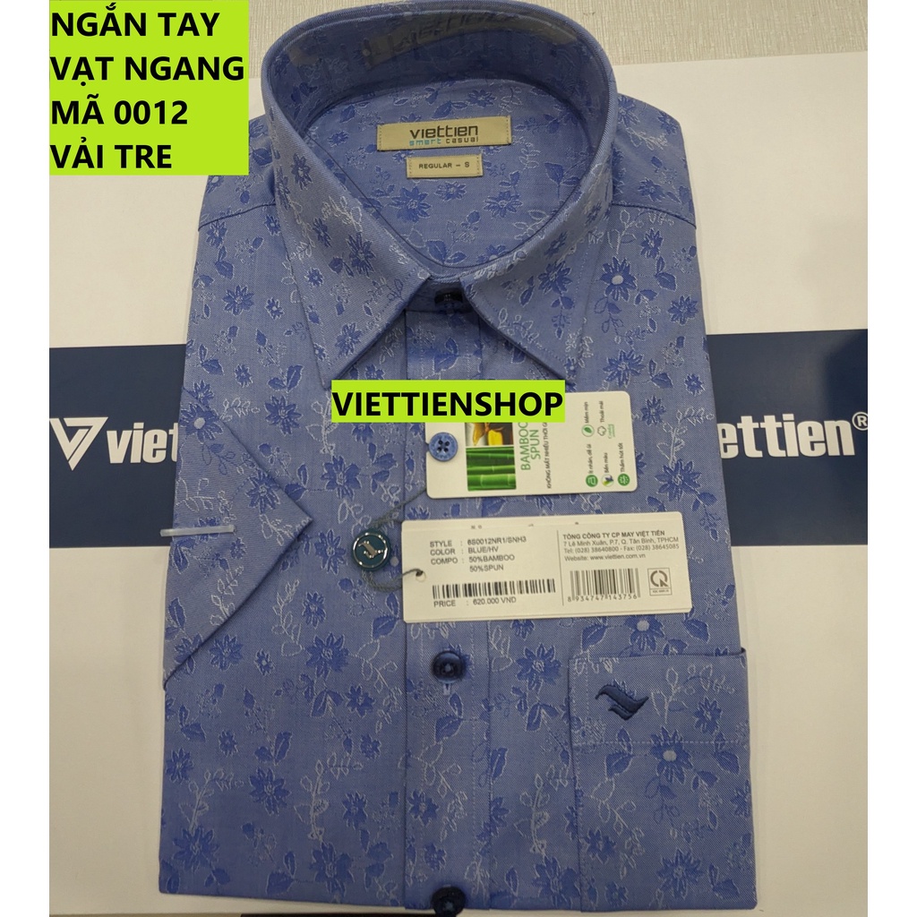 (0012 Sn) ÁO SƠ MI VIỆT TIẾN NGẮN TAY VẠT NGANG VẢI TRE