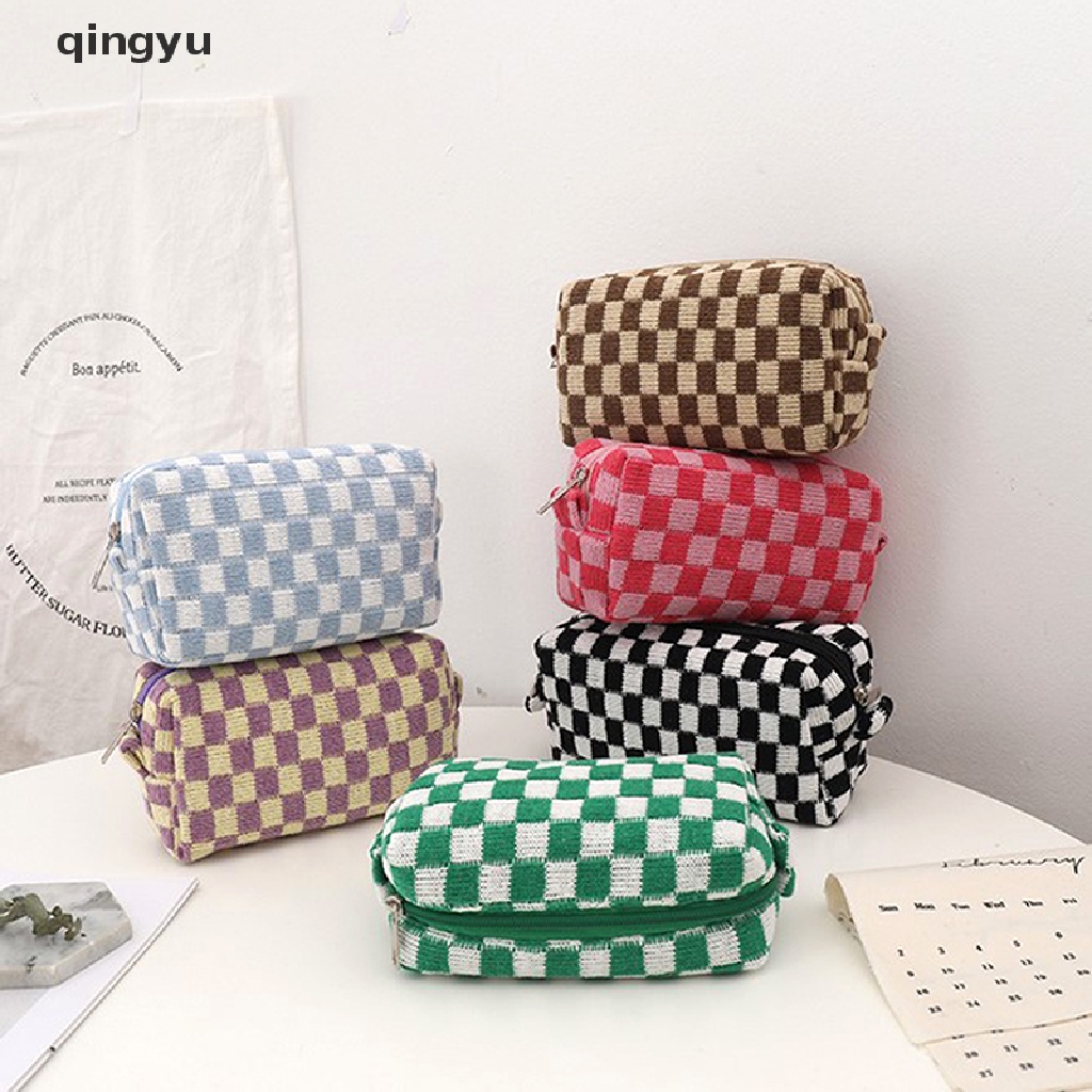 Qingyu Ins Túi Đựng Bút Chì Dệt Kim Sức Chứa Lớn Có Khóa Kéo
