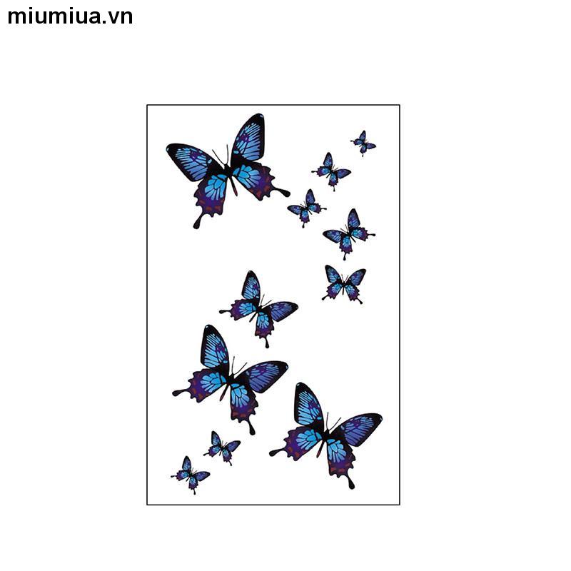 miumiuaHình Xăm Dán Tạm Thời Kháng Nước Lâu Trôi Họa Tiết Bướm Xanh Dương Dễ Thương Phong Cách Hàn Quốc