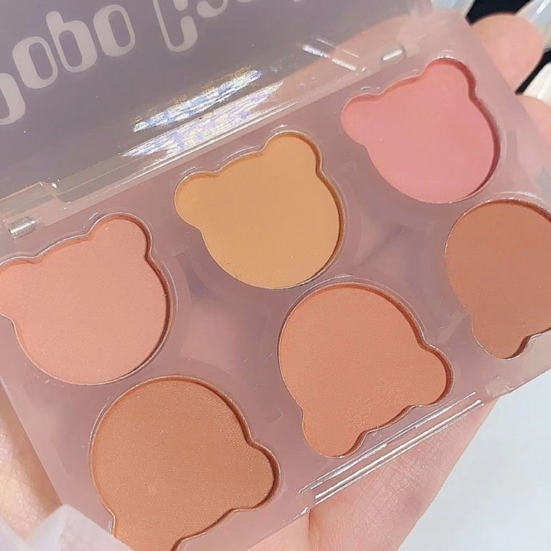 Phấn Má Hồng Tone Đất Màu Nude Tây 6 Ô Mini Hình Gấu - Blush Palette
