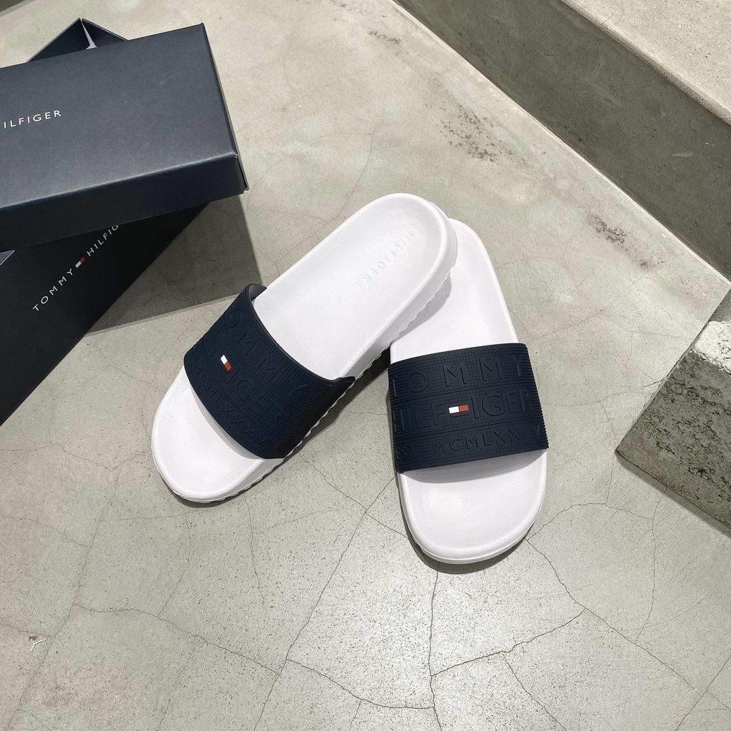 Dép quai ngang Tommy Hilfiger Roldez White Fullbox màu trắng xanh navy | PiuPiu Authentic