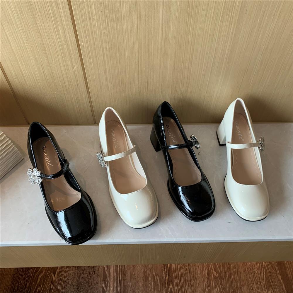 Giày Cao Gót Mary Jane Đế Dày Đính Đá Phong Cách Thời Trang Hàn Quốc Mới SK2023