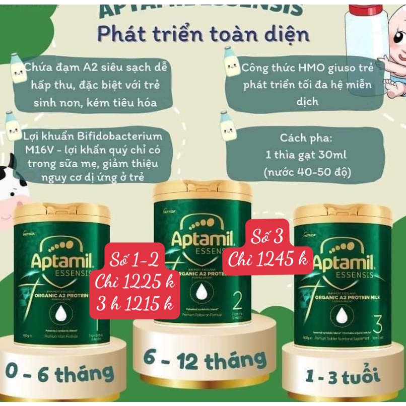 Sữa Aptamil Essensis cho bé 900g số 1 2 3 màu xanh lá