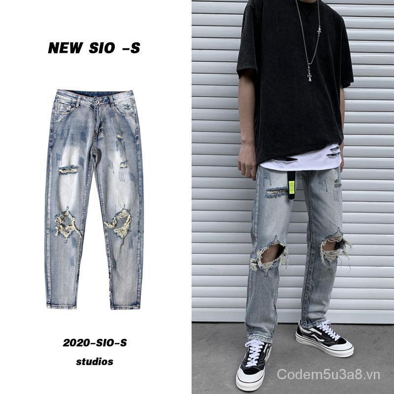 Quần Jeans Dài Phối Vết Rách Thời Trang Dành Cho Nam