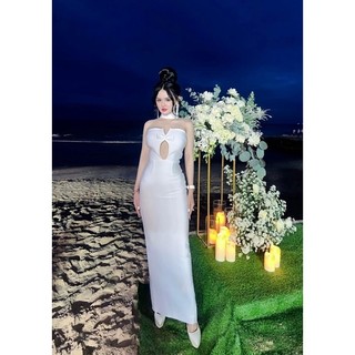 [HÀNG CHUẨN HÌNH] ĐẦM BODY DÀI MAXI ĐI TIỆC KHOÉT NƠ NGỰC KÈM KHĂN CHOÀNG CỔ
