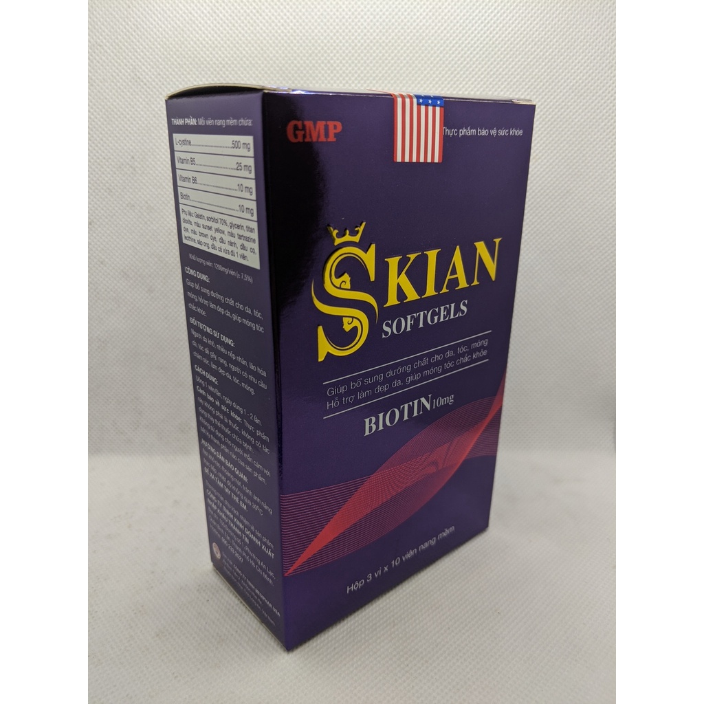Viên uống bổ sung dưỡng chất cho da, tóc, móng - Biotin SKIAN SOFTGELS - L-cysteine - hộp 30 viên