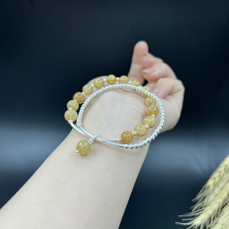 Vòng Tay Phong Thuỷ T.A Tóc Vàng Mix Charm Bạc 925 ( hợp mệnh thổ ,kim)