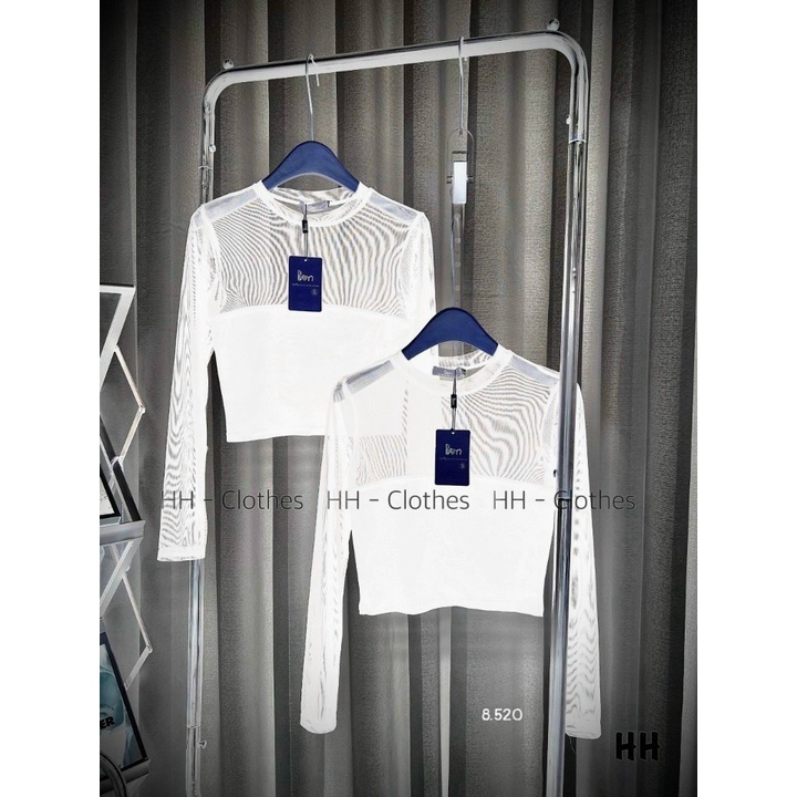 Áo Thun Croptop Ôm Body Tay Dài Phối Lưới