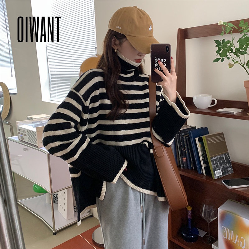 Áo Sweater Dệt Kim Tay Dài Dáng Ôm In Họa Tiết Kẻ Sọc Thời Trang 2023 Cho Nữ