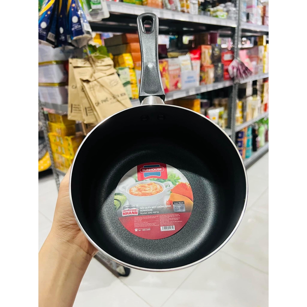 QUÁNH CHỐNG DÍNH SUNHOUSE 14CM/16CM. NỒI NẤU BỘT, CHÁO