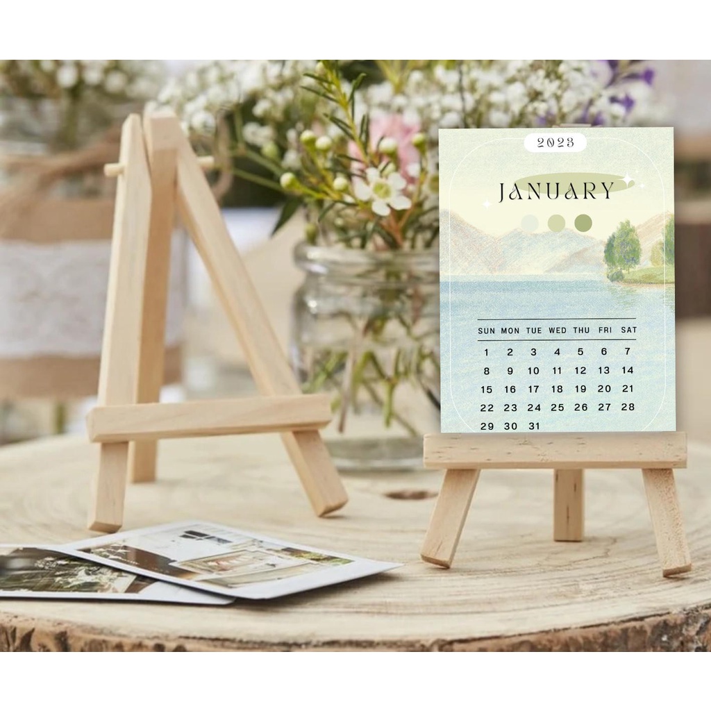 LỊCH ĐỂ BÀN 2023 CHÂN GỖ HANDMADE A6 TRANG TRÍ BÀN HỌC, BÀN LÀM VIỆC - THIÊN NHIÊN (TẶNG KẸP GỖ VÀ BAO THƯ THƠMEN I