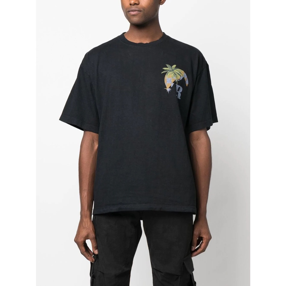 Rhude2023 New Moonlight Tropic Logo Print Street Loose Casual Versatile Cotton Short Sleeve Fashion T-shirt