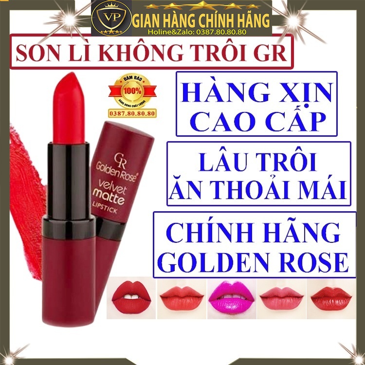 Son lì không trôi chính hãng Golden Rose velvet matte lipstick dưỡng môi có màu kem siêu lì lâu trôi khi ăn uống thỏi 💋