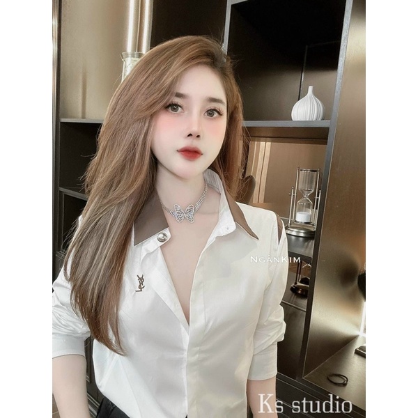 SƠ MI THÊU CHỮ PHA VIỀN CỔ