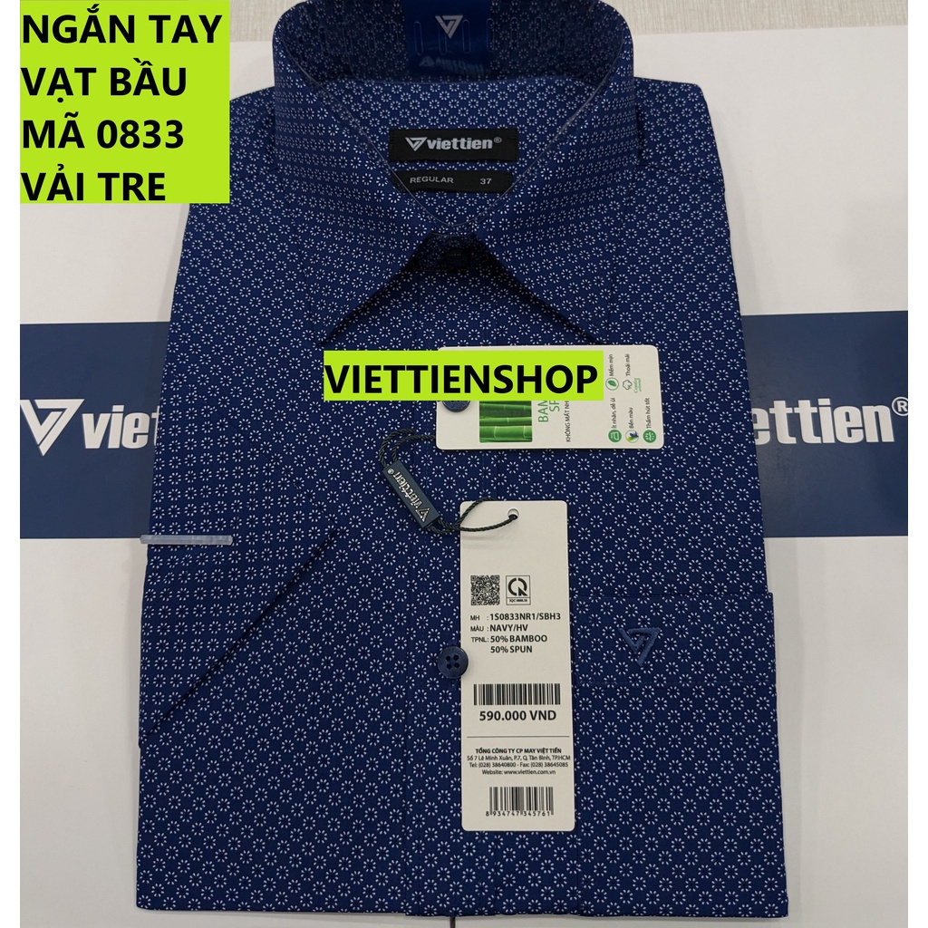 (0833 HVS) ÁO SƠ MI VIỆT TIẾN NGẮN TAY VẢI TRE HOA VẮN