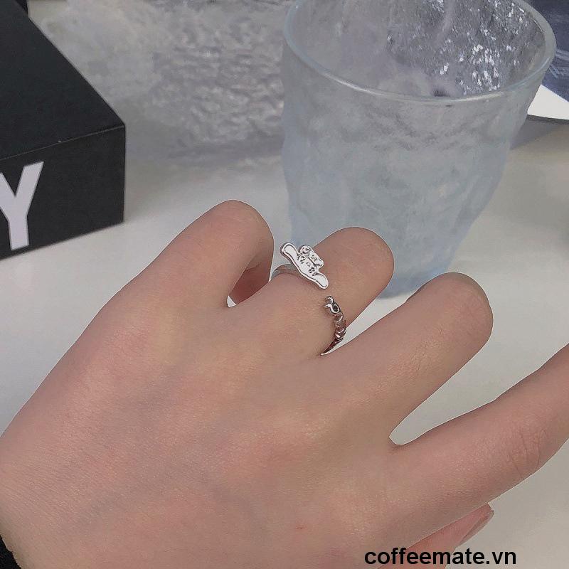 【coffeemate】⚡ Nhẫn đôi hở họa tiết Cinnamoroll hoạt hình dễ thương phong cách Hàn Quốc cho nữ