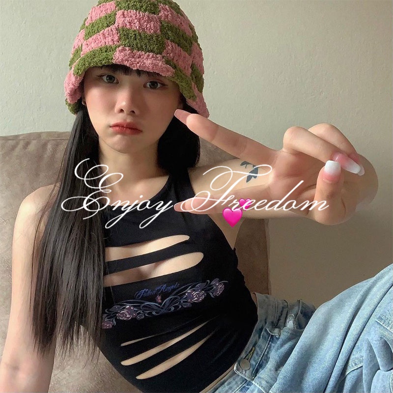 Áo Tank Top Sát Nách Dáng Ôm In Họa Tiết Lỗ Thời Trang Mùa Hè 2023 Mới Quyến Rũ Cho Nữ