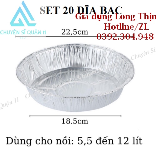 Set 20 Khuôn giấy bạc lót nồi nướng 22cm, Khay bạc lót nồi chiên không dầu đa năng DiaBac22cm