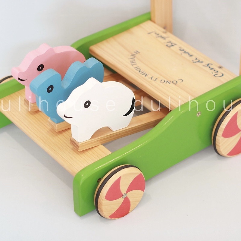 Xe đẩy tập đi gỗ tự nhiên loại cao cấp, xe đẩy 3 con thú hàng công ty tiêu chuẩn chất lượng cho bé