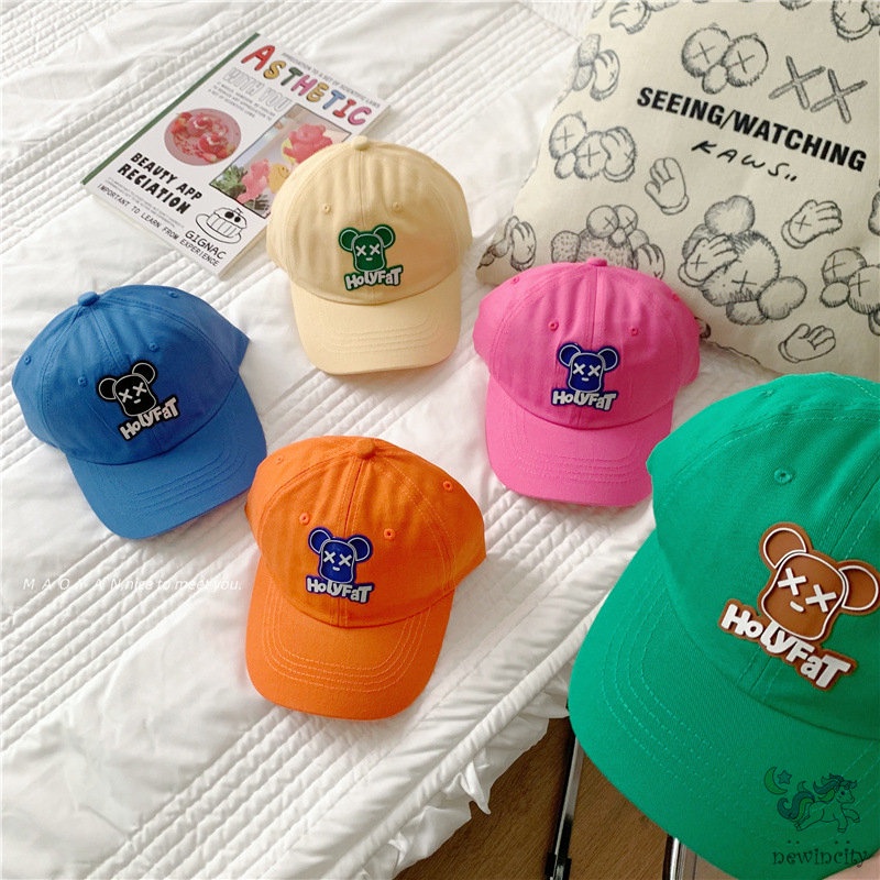 Mũ Lưỡi Trai Bằng Da Hình Chú Gấu Màu Kẹo Ngọt Phong Cách Hàn Quốc Cho Bé