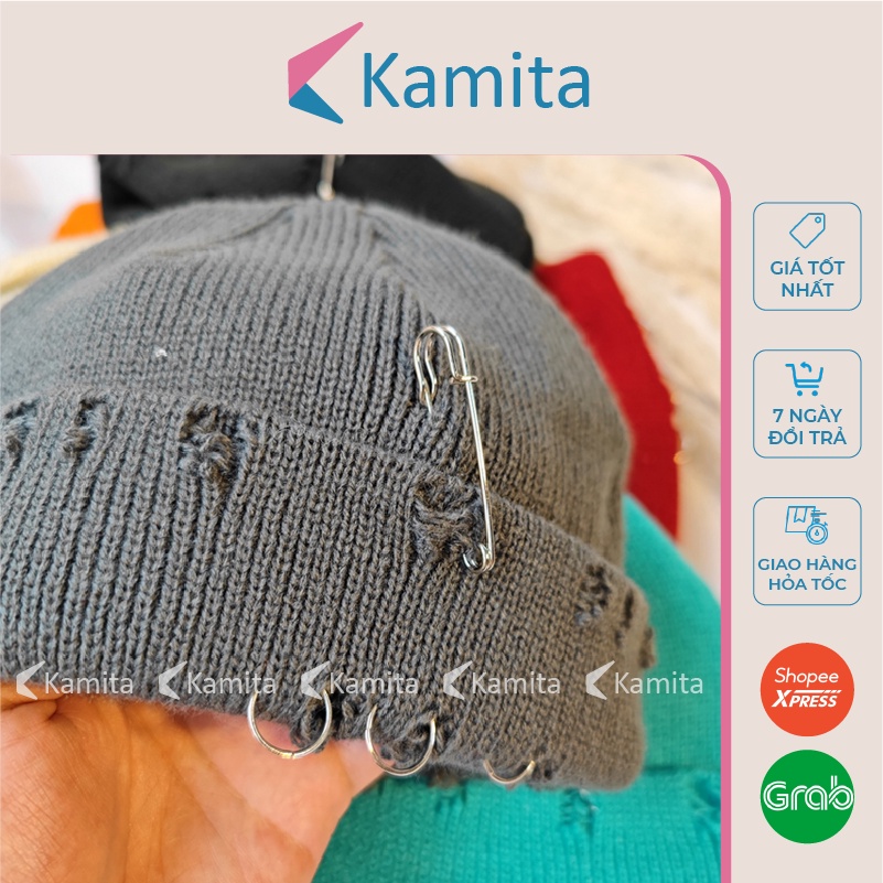 Mũ Len Beanie Rách Đính Khuyên KAMITA Phong Cách Hàn Quốc, Nón Len Ngắn Rách Đẹp Mùa Đông Hip Hop Unisex Nam Nữ ML24