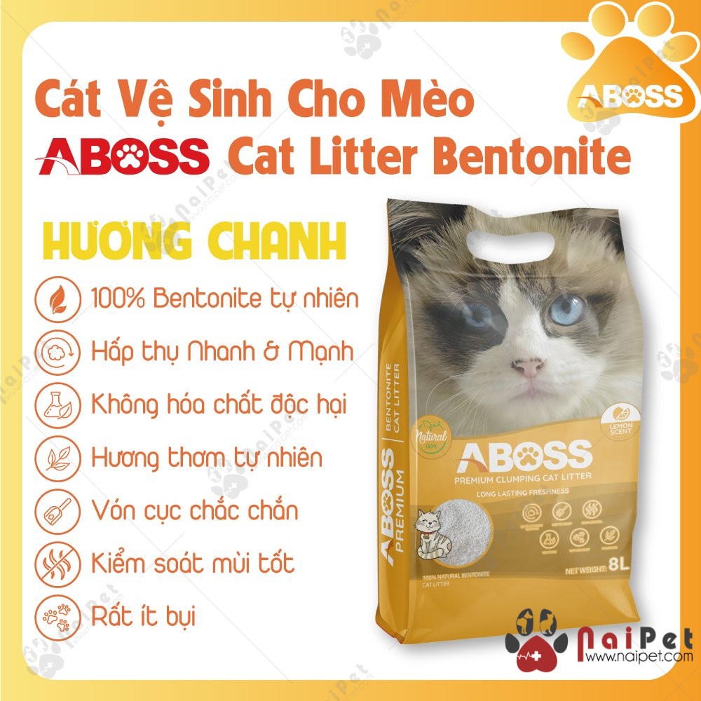 Cát Vệ Sinh Cát Đất Sét Bentonite ABoss Cho Mèo Túi 8L