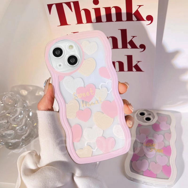 Samsung Galaxy A54 A34 A24 A14 A04 A12 A52 A52S A33 A32 A23 A72 A73 A53 A22 A13 4G 5G A03S A02S A11 A02 A03 A51 A50 A50S A30S A20 A30 A20S A10S A21S M12 M22 M32 M11 M02 ins Cute Pink Heart Waves Edge TPU Airbag Anti-fall Clear Soft Phone Case BW 31