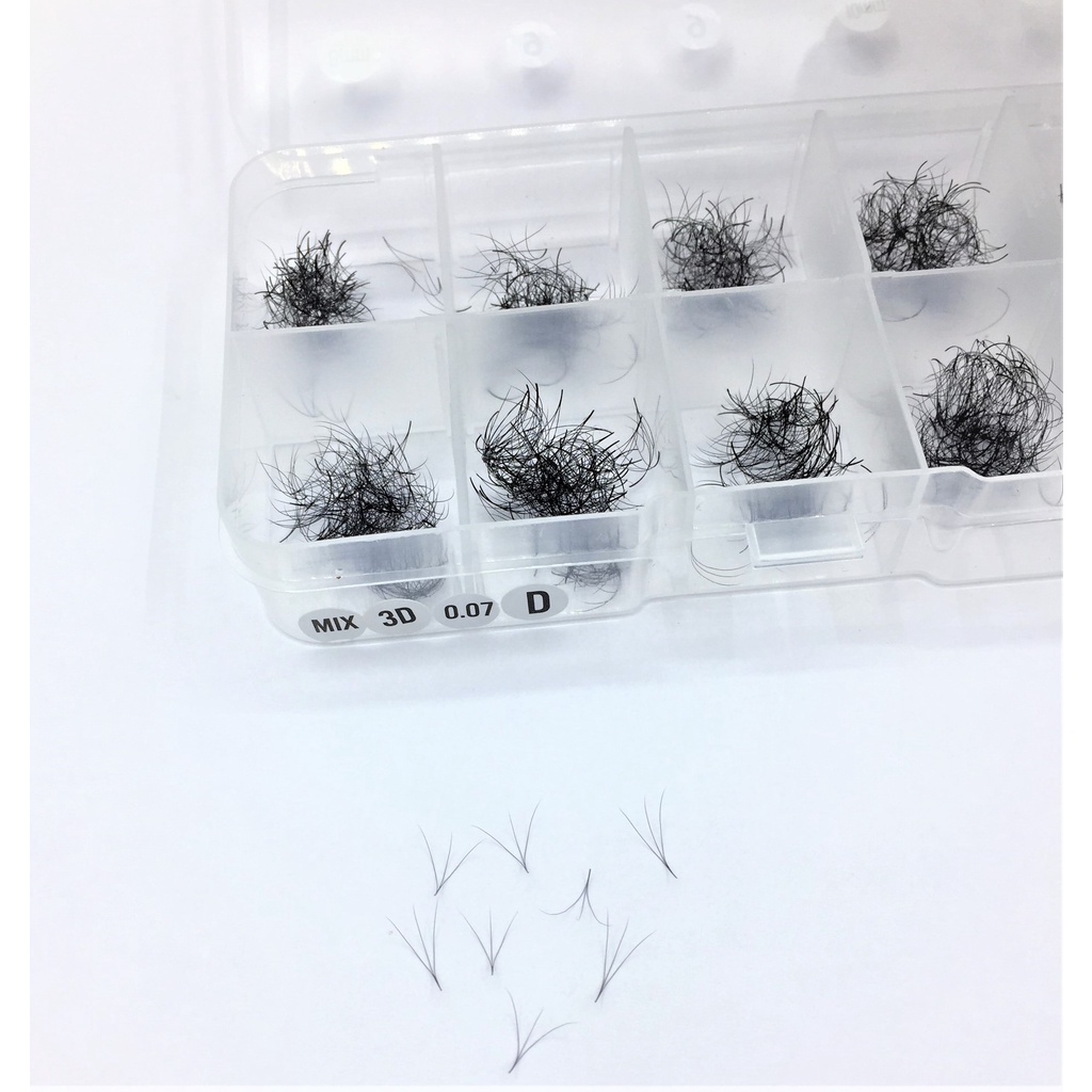 Mi fan Sẵn 3d mix size 8-13mm, 9-15mm,9-13mm dày 0.07 cong C-CC-D mi volume_dung cu noi mi Mr Đức