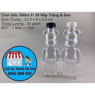 Chai Nhựa Gấu Bearbick 500ml Nắp Trắng & Đen Fi 38