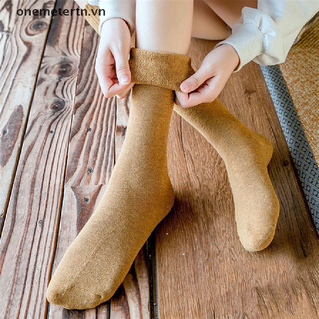 Vớ Nhung Dày Cổ Cao Màu Trơn Phong Cách Harajuku Thời Trang Mùa Đông Cho Nữ