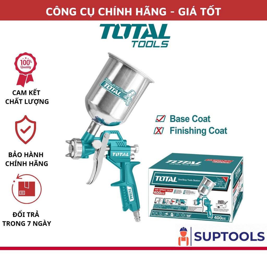 Súng phun sơn 400cc TOTAL TAT10401 400ml Đầu phun tiêu chuẩn 1.5mm Đầu phun tùy chọn 1.2 - 1.8mm [Hàng Chính Hãng]