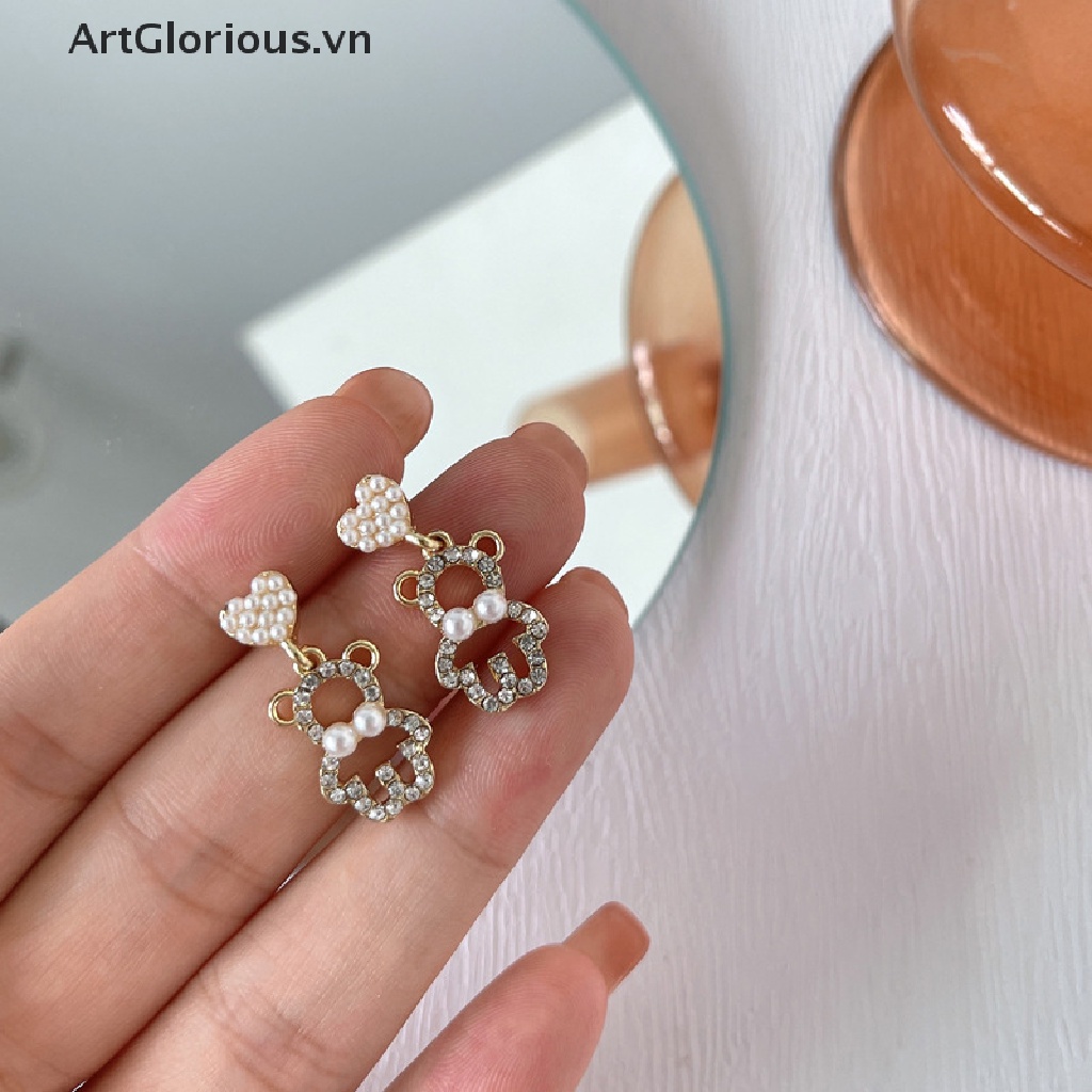 1 Cặp Bông Tai Hình Gấu Hoạt Hình Đính Đá Pha Lê Nghệ Thuật