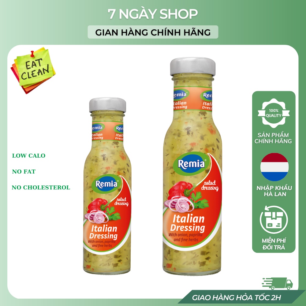 Sốt Salad Eat Clean Remia Salad Italian Dressing 7NgayShop 250ml Nhập Khẩu Hà Lan Date 2024, Sốt Salad Gia Vị Mềm Ý